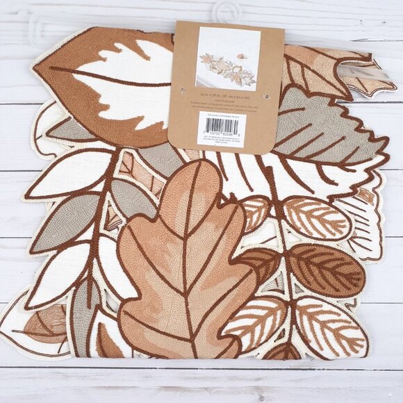 Fall Table Runner 14x36 Leaves Cutout Embroidered Neutral - Picture 2 of 3